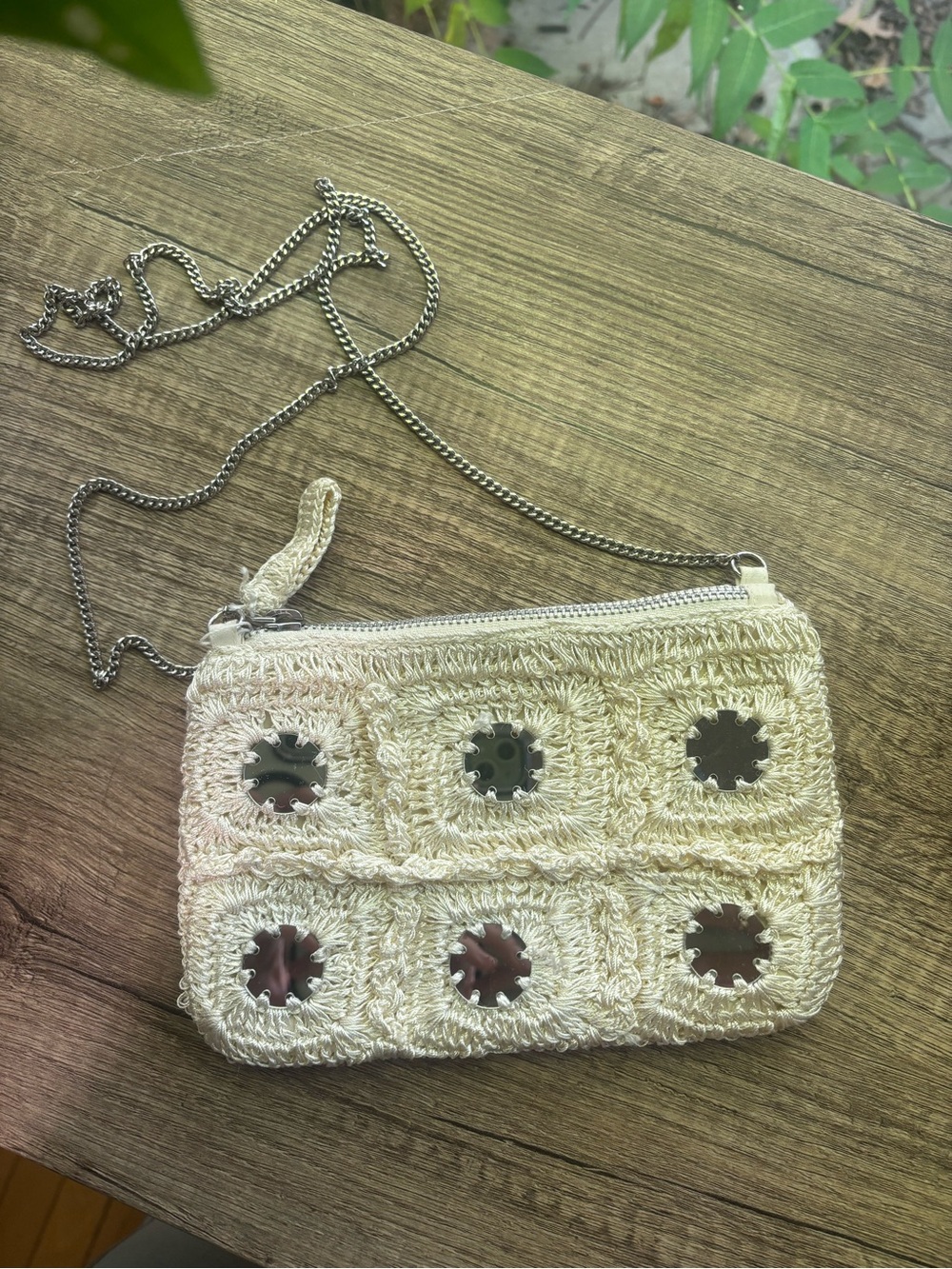Stradivarius Cream Crochet Mirror Accent Purse- NWT